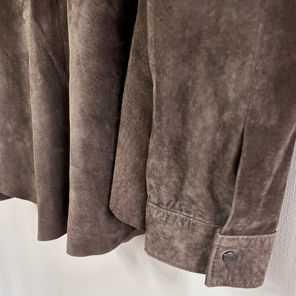 ECRU Brown Suede Perforated Button Down Overshirt Shacket Boho Western | Size L - Picture 14 of 16